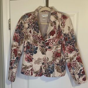Coldwater Creek Floral Blazer in Cream, Red & Blue